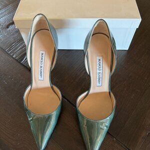 Manolo Blahnik Dark Green Patent Leather Heels